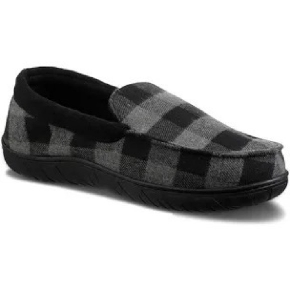 Totes men’s gray Buffalo plaid slippers with memory foam new in box size lg 9/10